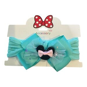 Kids Turquoise Bow Headband with Black Minnie Accent